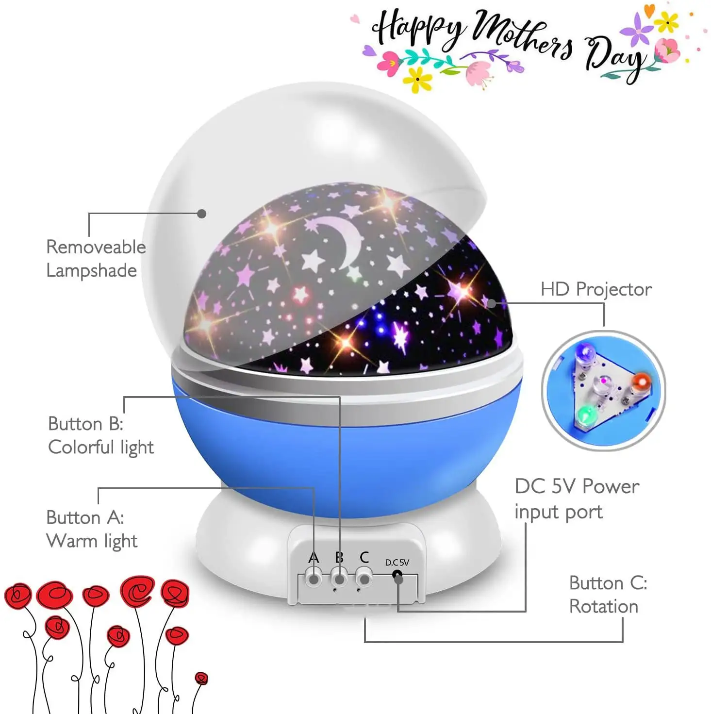 Room Decoration Galaxy Projector Manual Button Lighting Music Dimmable Rgb Night Light For Kids