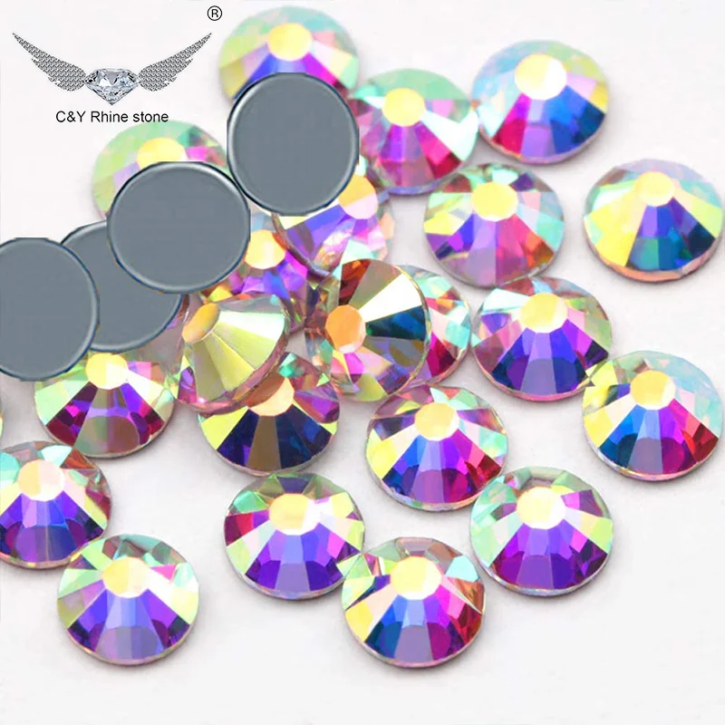 CY Crystal AB In Stock Flatback Bulk Hot Fix Glass Rhinestone Flat Back