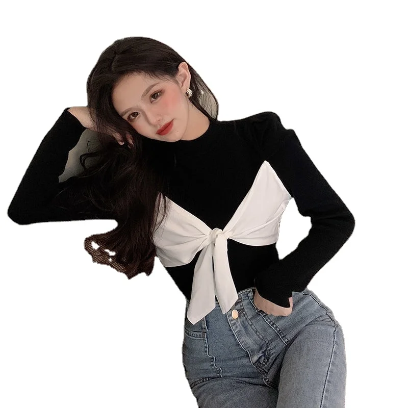 MOTE-AC207 2022 новая весенняя женская обувь с бантом дизайн Slim Fit Топы длинным рукавом; Плотные рубашки; Рубашки на подкладке для женщин и девочек