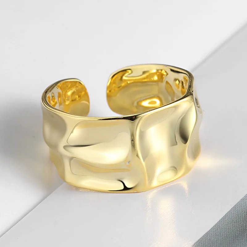 Fashion Irregular Gold Silver Color Ring Concave Convex Wide Open Finger Ring For Women Men