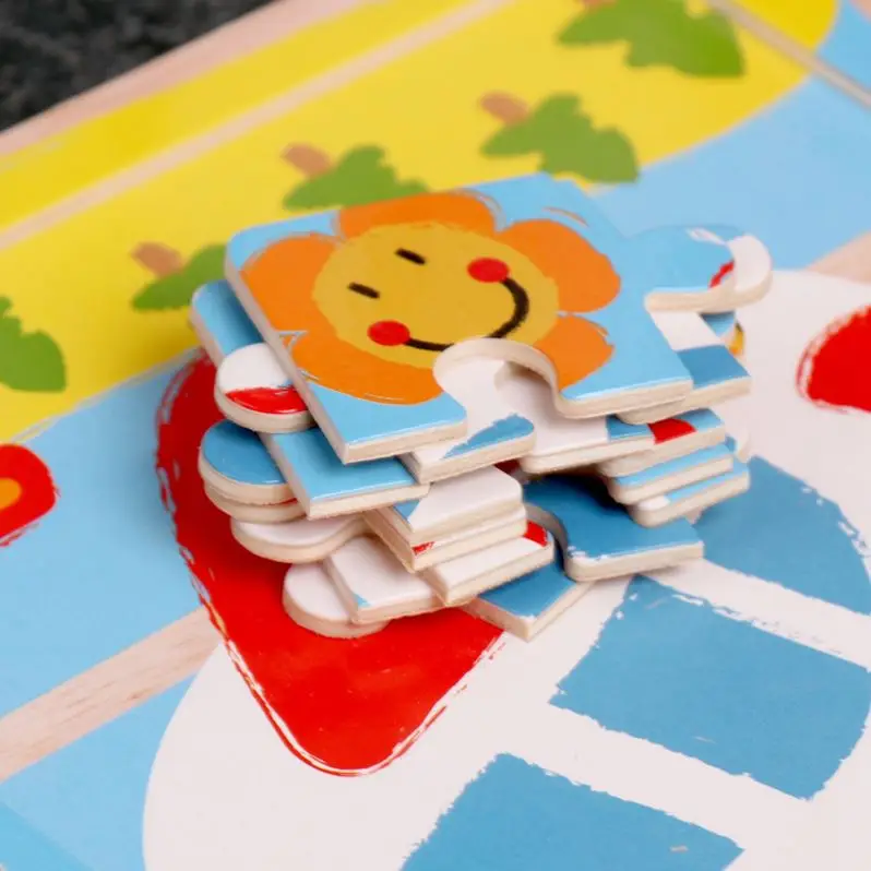 Best Selling 16-Piece Unisex Wooden Cartoon Jigsaw Puzzle Early Educational Toy for 2-4 Year Old Children