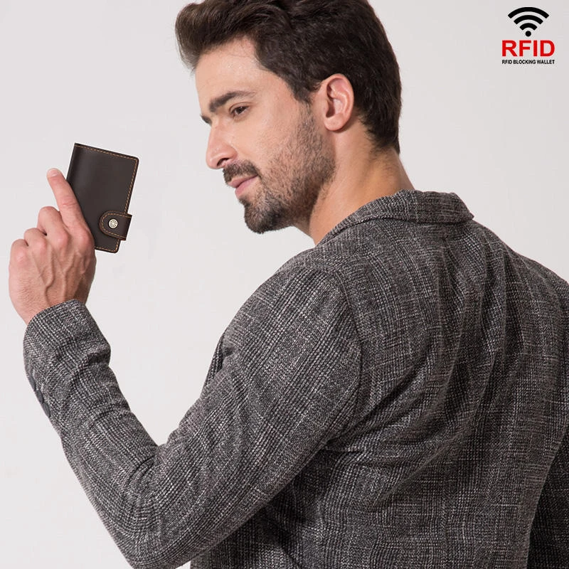 TS Leather RFID Blocking  Pop Up card holder Aluminum Card Case Business ID anti-theft wallet card holder