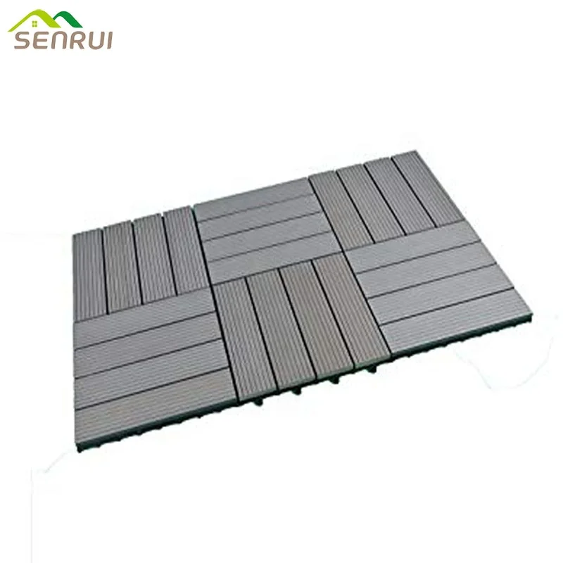 Interlocking decking tiles wood plastic composite grey