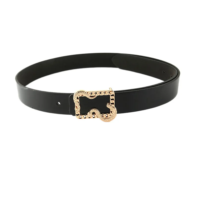 Gold Plating Snake Shape Buckle Five Colors Faux Leather Thin Women Belt