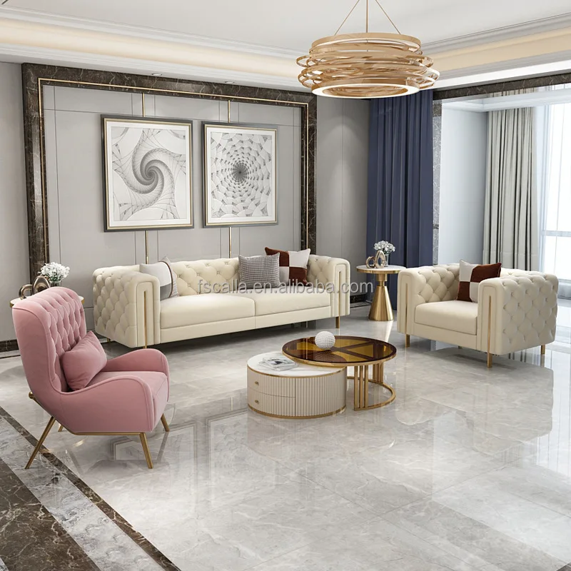 luxury living room chesterfield velvet sofa modern metal leg leather sectional sofas for hotel home office furniture