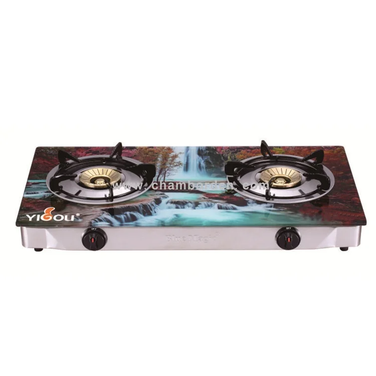 
Tempered Glass Table Top Gas Stove Cast Iron Burner With Brass Cap 