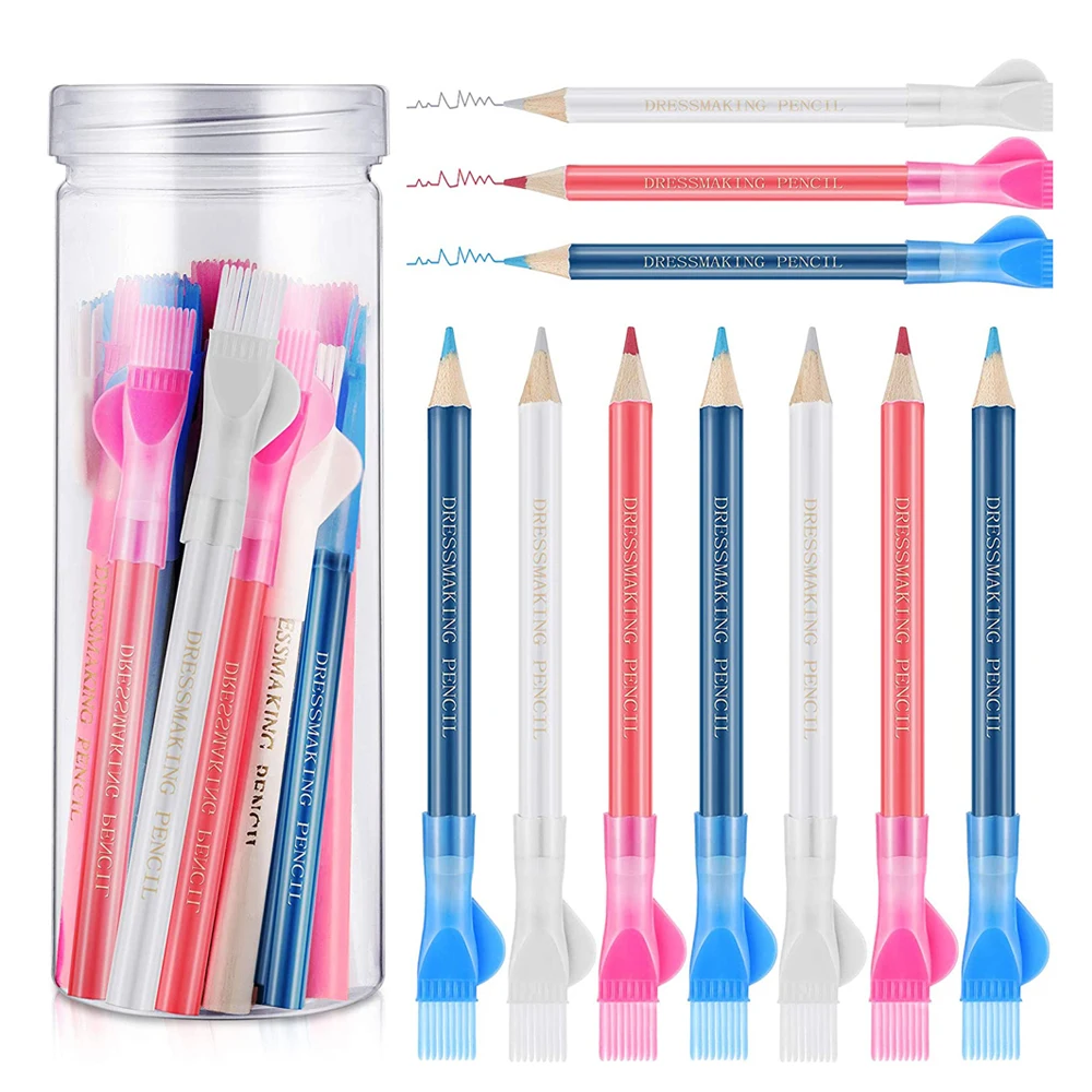 18 Pieces Sewing Fabric Pencils Tailor Pencils Water Soluble Pencil with Brush for Tailor with Storage Bottle Sewing Accessories
