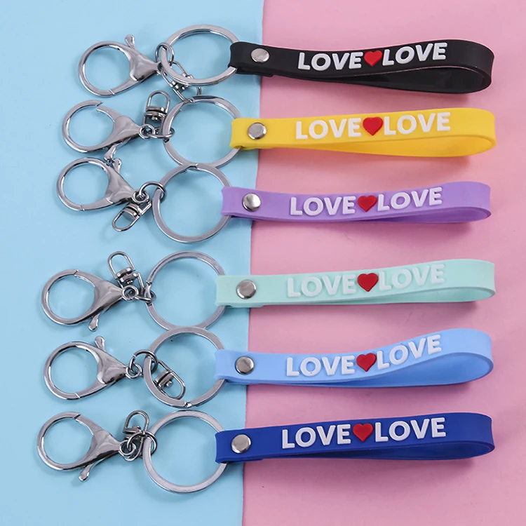 Custom promotional gifts  keychains logo print pvc rubber wristband keychain with silver gold key ring for advertising gifts