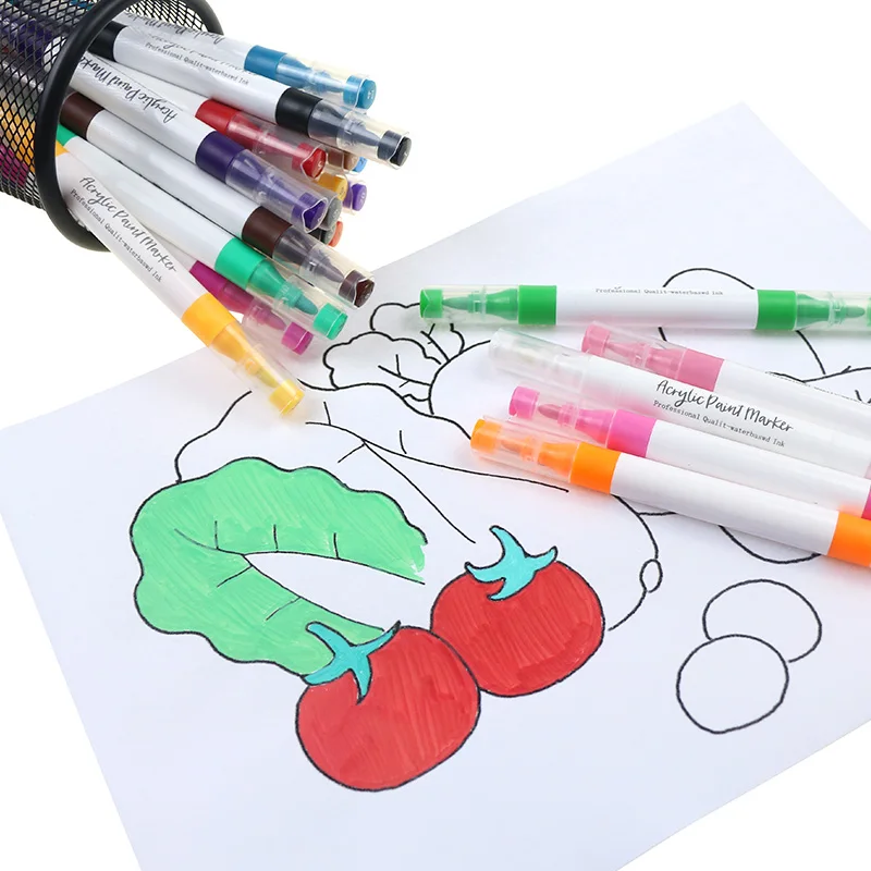 BECOL Wholesale Double Head Acrylic Markers Multi-use 24 Colors Art Paint Marker Pen Set with Box Packing for DIY Drawing