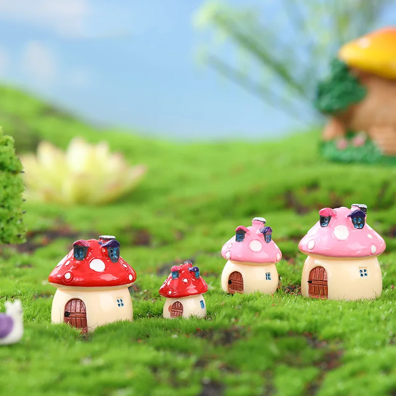 4PCS Resin Mini Mushroom House Miniature Garden Accessories Colorful Micro Landscape Fairy Garden Miniatures Decorations Craft