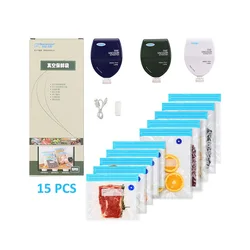 15Pcs Food Grade Reuseable Food Storage Bag Sealer Sous Vide Bags Hand Held Vacuum Sealer