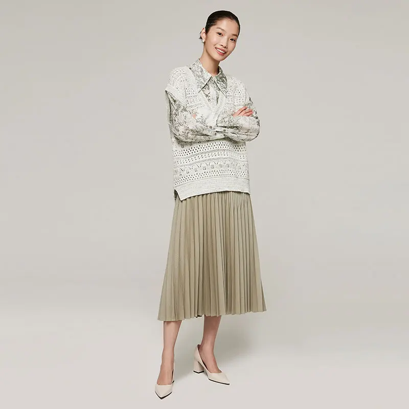 
naivee spring series pleated mid waist A-line women skirt pastel color young and bright 