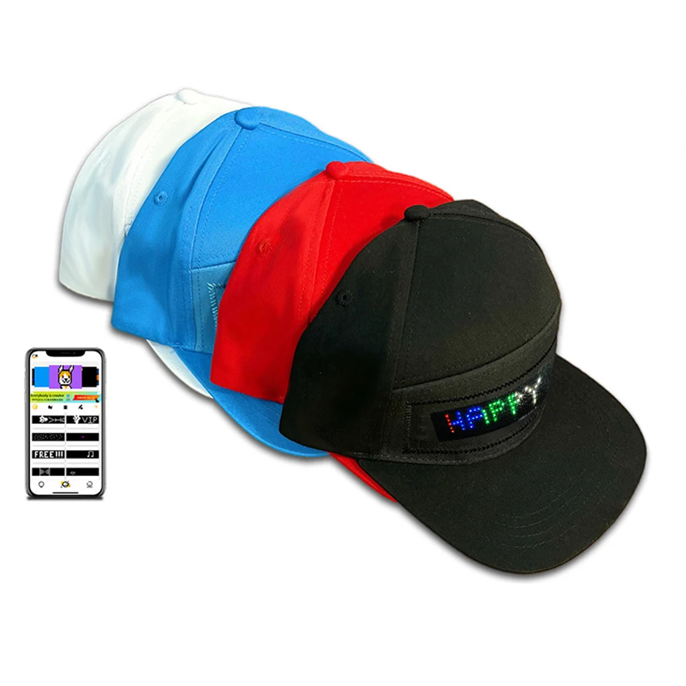 New Led Luminous Hat Wholesale Custom Factory Mobile Editing English Led Advertising Hat Walk Word Monochrome Cotton Led Hat