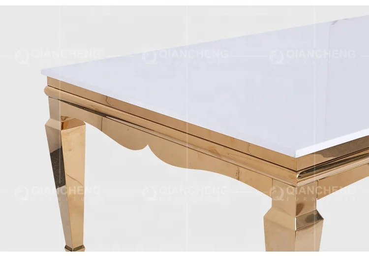 Wedding table modern event party rose golden metal legs MDF wooden table design center pieces white glass wedding table
