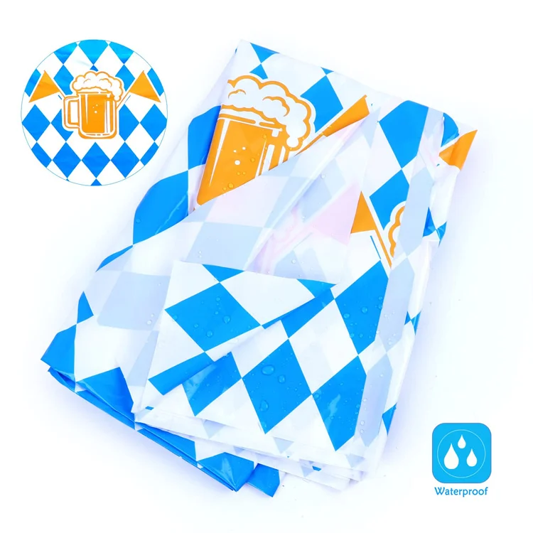 Plastic Happy Oktoberfest Bavarian Flag Table Cover Party Tablecloth Beer Festival Table Cloth for Indoor Outdoor Decoration