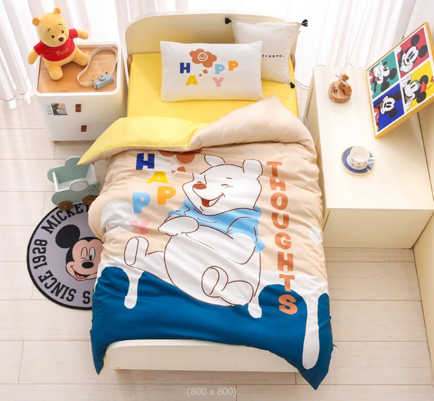 STG Customized Design Female Mouse 100% Cotton Down 6PCS Baby Bed Set with Comforter Bedspread Pillow Inserts