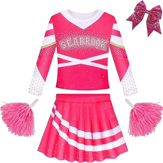 Zombies 3 Costume Halloween for Girls Cheerleader Outfit Girls Party Dress up Fancy Pink Dress for Kids 3-10 Years