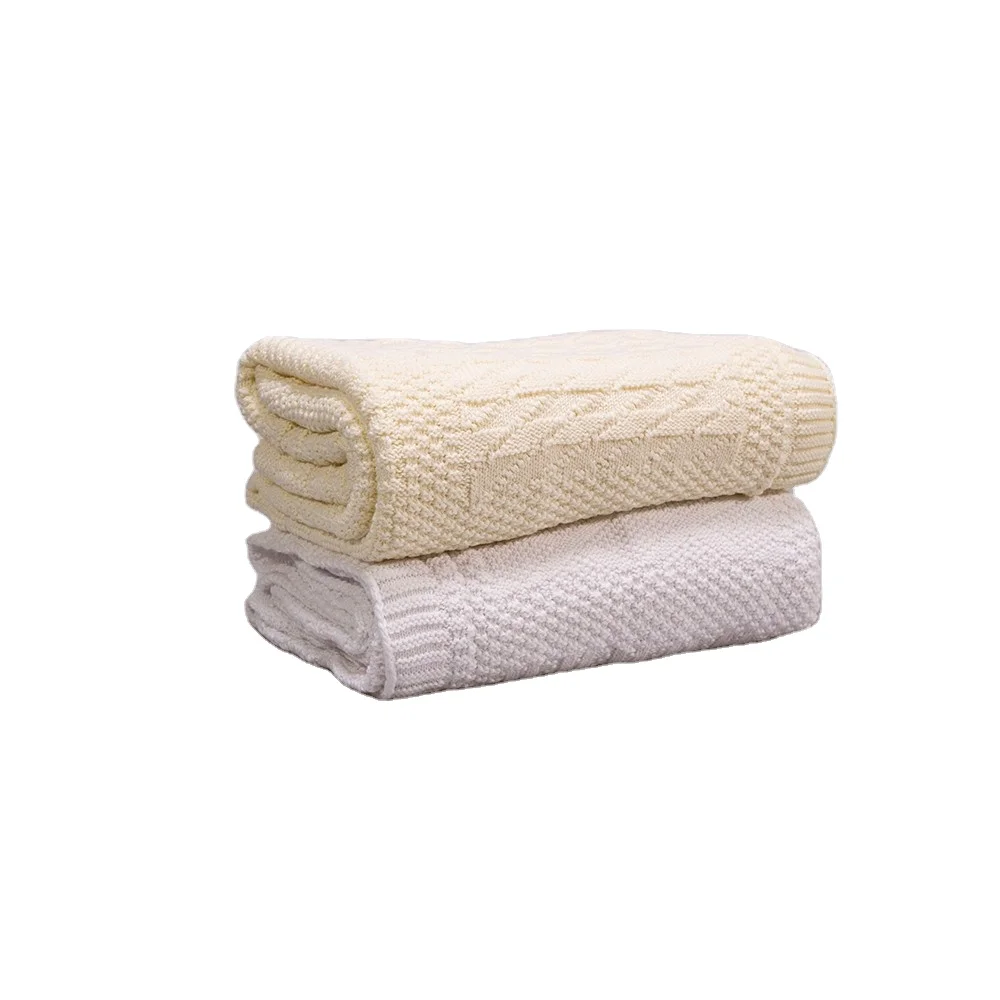 Eco-friendly well-knit baby knitted blanket cream color living room