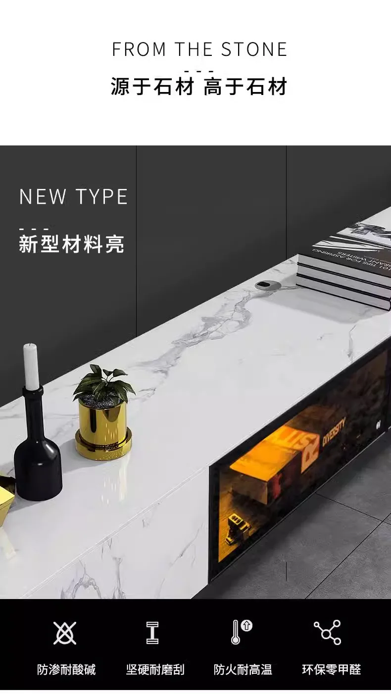Modern Italian luxury sintered stone top wooden furniture tv stand