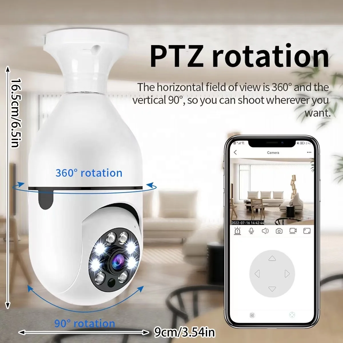 High quality Tuya smart 3mp 2.4g wireless wifi cctv e27 PTZ IP light bulb security camera 360 panoramic with Two-way speech