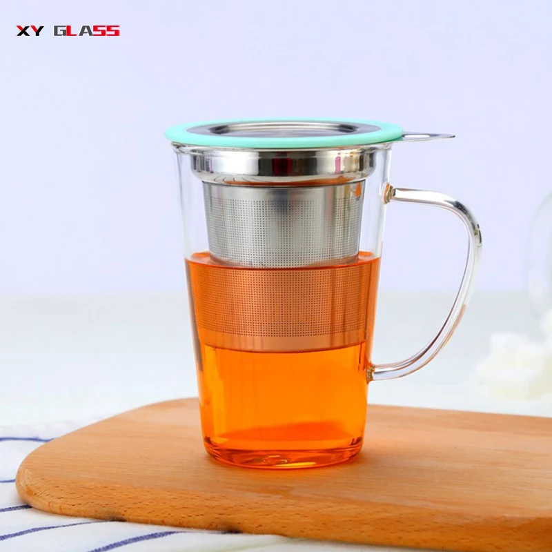 brief design with 304 stainless steel water filter thermo glass tea filter cup