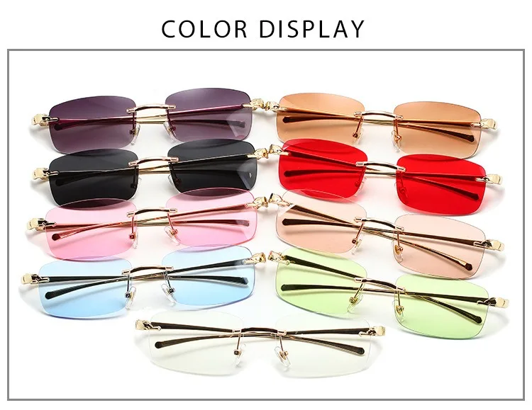 2024 Rimless Sun Glasses Gold Metal Frame UV 400 Gafas De Sol Trendy Rectangle Leopard Head Designer Sunglasses