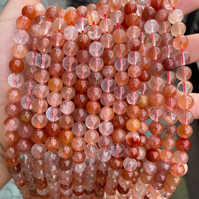Wholesale Natural Red Rabbit Hair Quartz Gemstone 6mm 8mm 10mm Round Smooth Natural Rutilated Quartz Beads