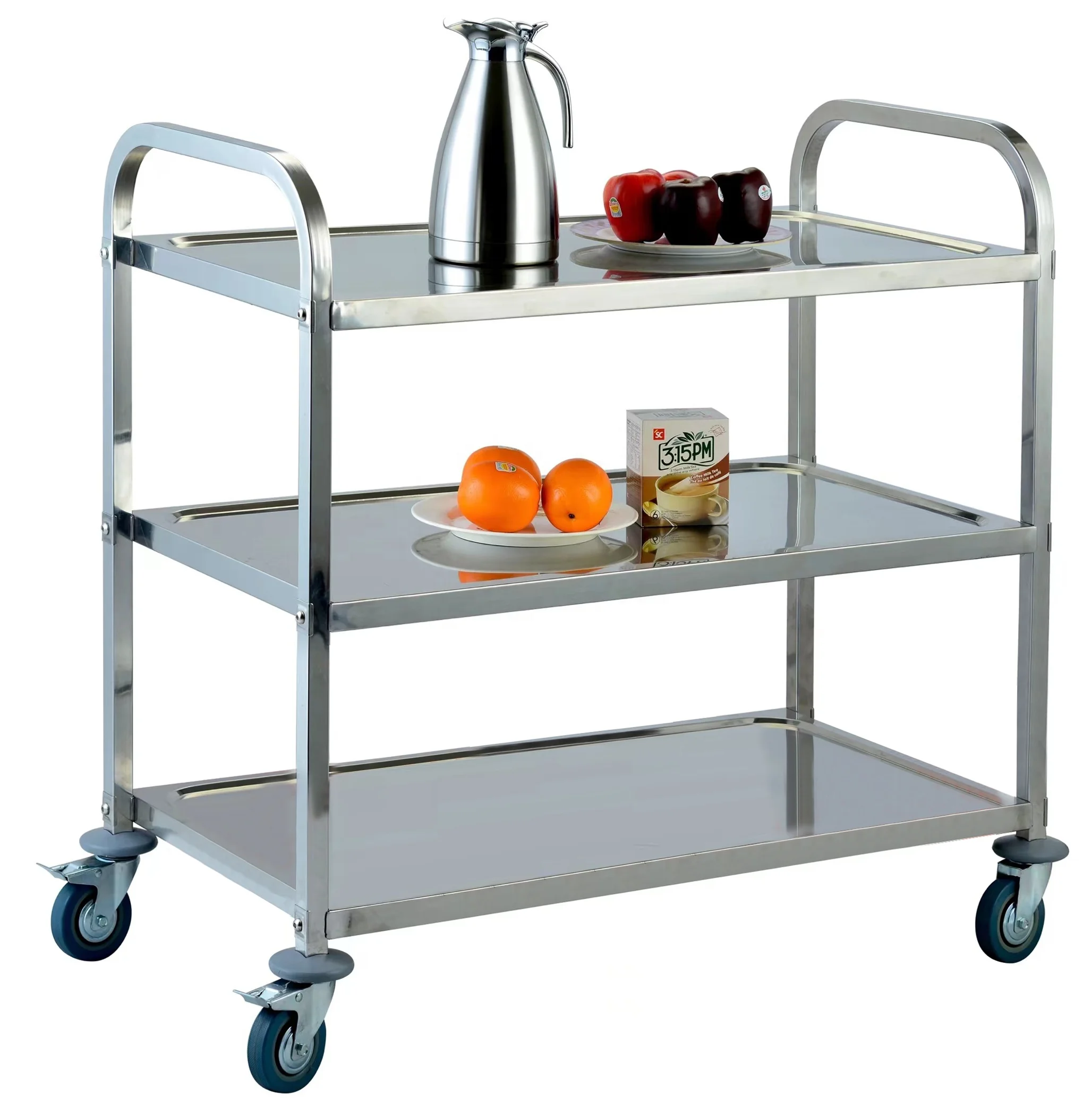 S/S Jiwins Mobile Cart Trolley commercial restaurant 3 Tier Stainless Steel Kitchen Trolley 2 Tier good price S/S Service Cart