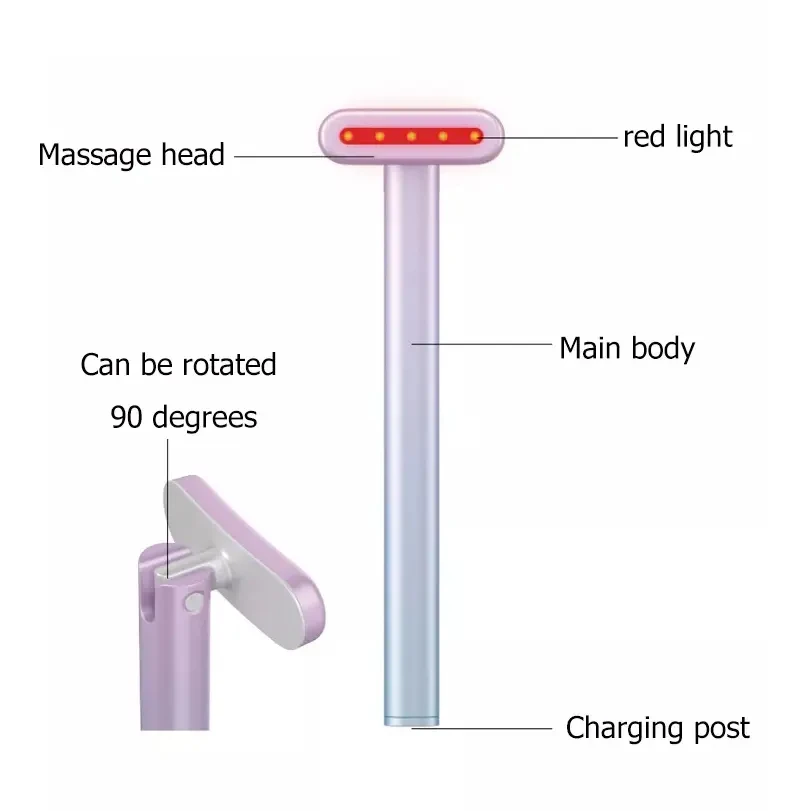 4 in 1 Skincare Wand Facial Massage Eye Beauty Wand Massager with Red Light Therapy