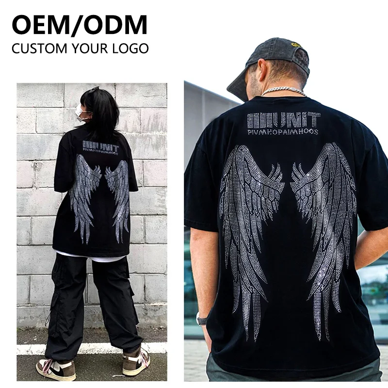 Custom high quality shine Diamond tshirt custom Hot drill rhinestone Logo print short sleeve graphic 100% cotton T-Shirt for men