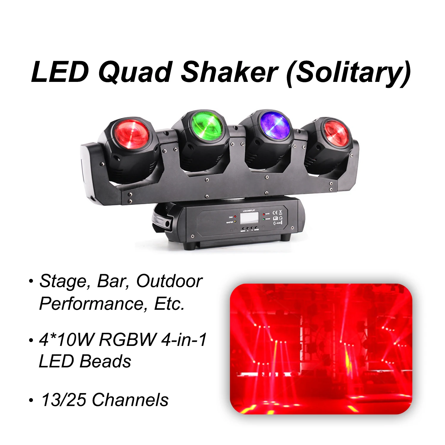LED Quad Shaker Four Head Moving Head Stage Light for Concerts Nightclubs Corporate Events Festivals Weddings Fashion Shows