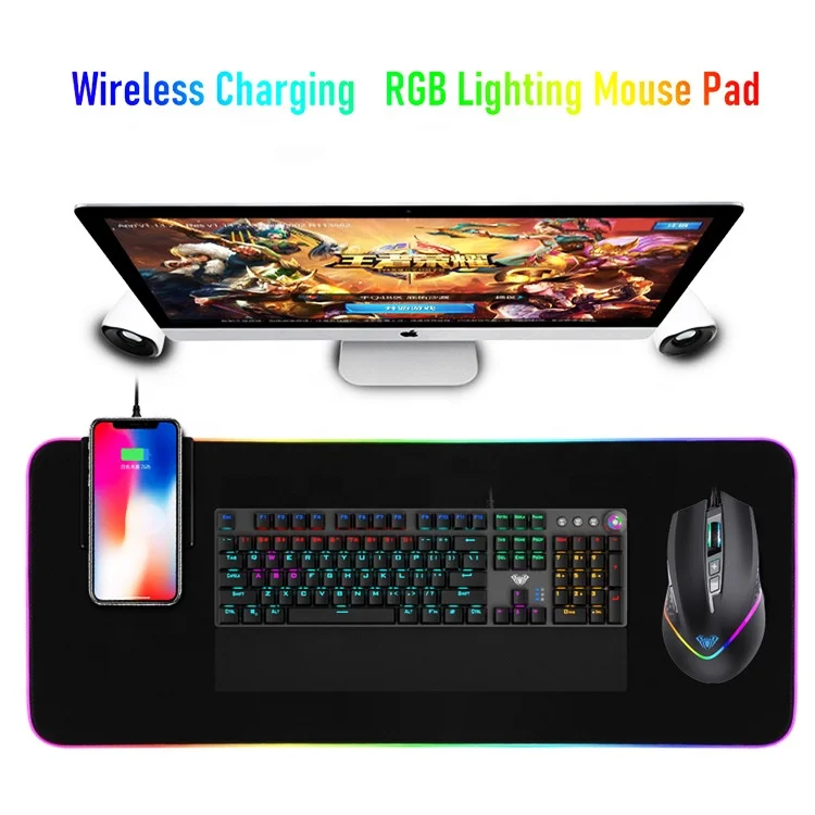  Игровой коврик для мыши RGB мягкий большой светодиодный с регулируемым освещением умный клавиатуры функцией памяти и беспроводной зарядкой