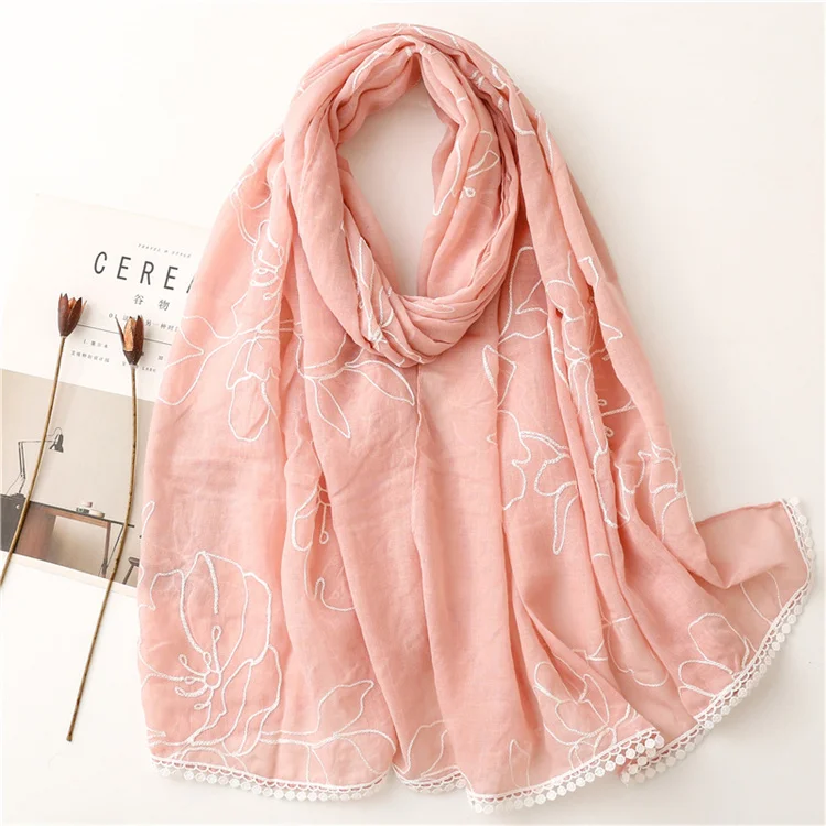 HEFT BOOOGE Warm Autumn Pure Color Embroidered Designer Scarf and Shawl