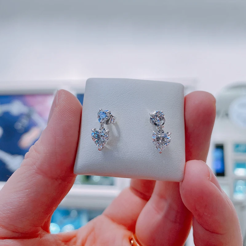 Оптовая Продажа Модные 925 с серебряными серьгами высокого качества Эль S925 Двойные серьги в виде сердец кубическим цирконием для женщин подарок матери