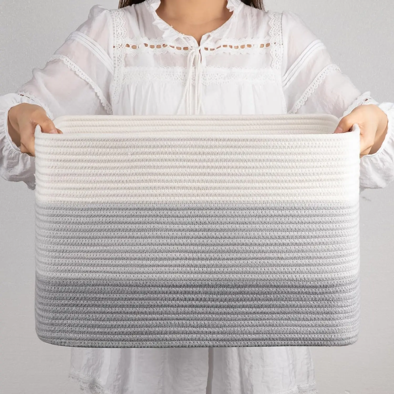 Handmade Laundry Hampers Large Folding Cotton Rope Storage Basket With Handles