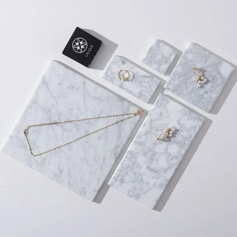 Nordic Simple Natural White Stone Jewelry Earrings Glasses Necklace Ring Dish Craft Show Stand Marble Jewelry Display Tray Mat