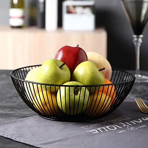 Modern Fashion Decorative Kitchen Black Metal Wire Fruit Bowl Storage Fruit Basket