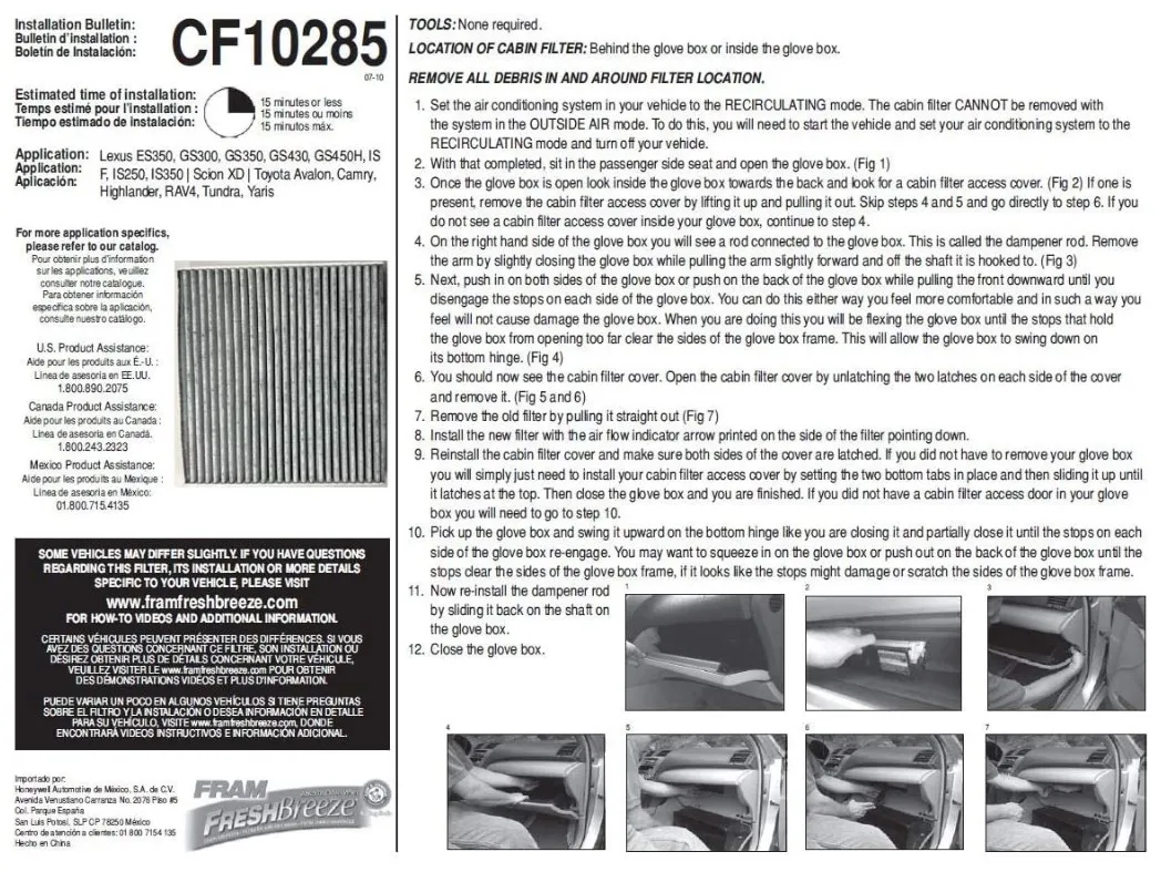 Фильтр Воздуха Салона FRAM CF10285 Fresh Breeze с ручкой и молотком для соды активированного угля (2 шт. в упаковке)