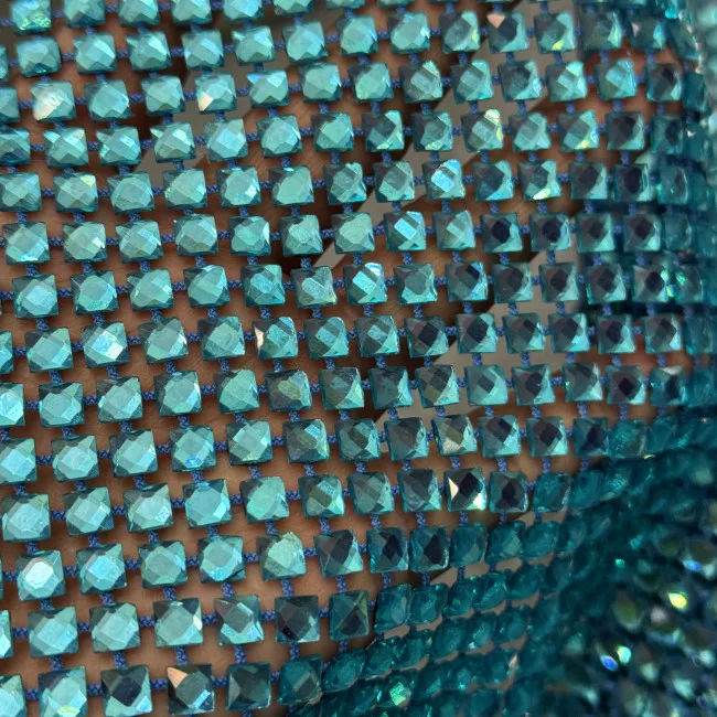 Glass clear crystal sapphire blue stretch strass rhinestones mesh net fabric korean rhinestone fabric for garment dress