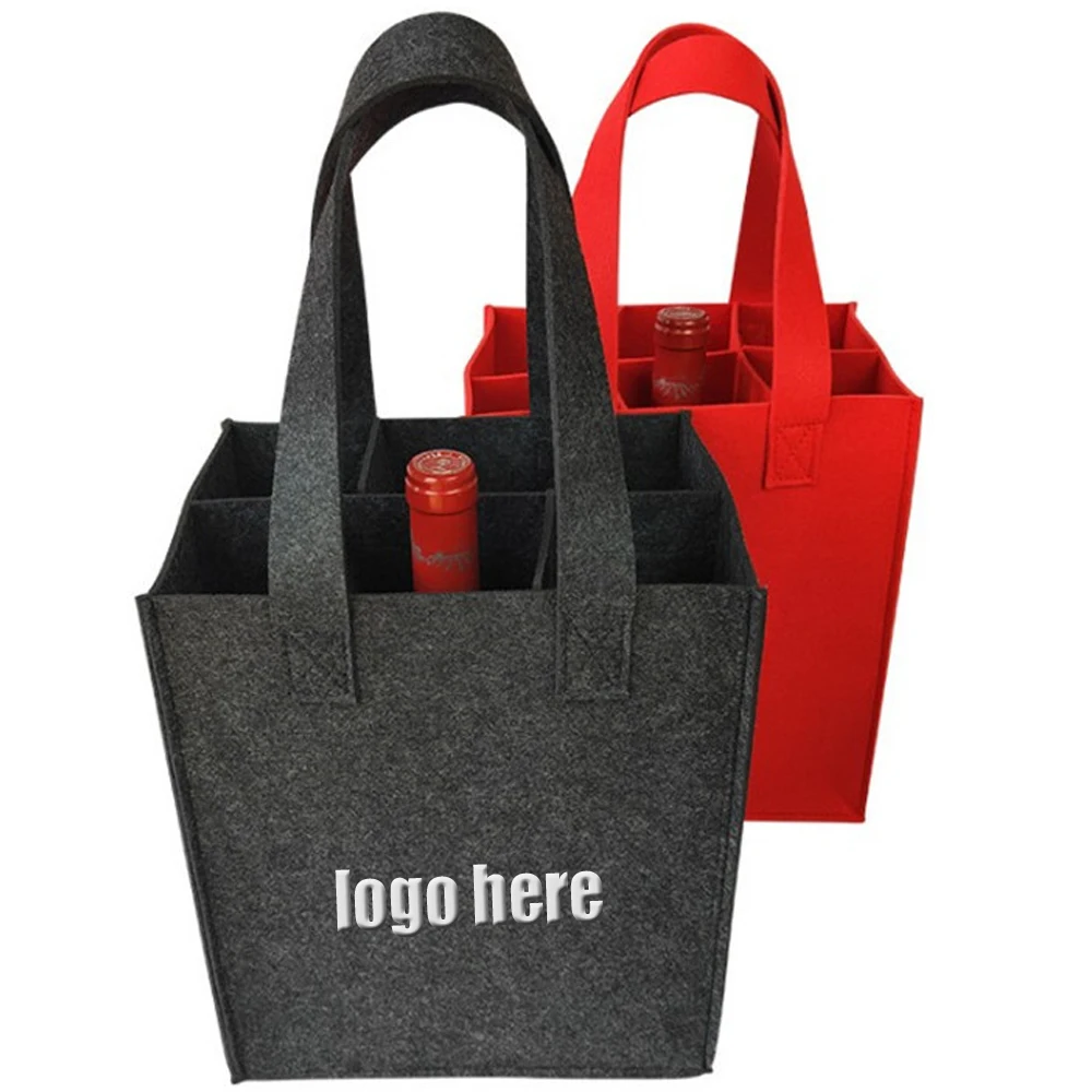 Custom Logo 2024 Stock Red Black Gray Promotion Wine Gift Bag Felt Beer Organiser 4 6 9 Bottles Wine Tote Bags
