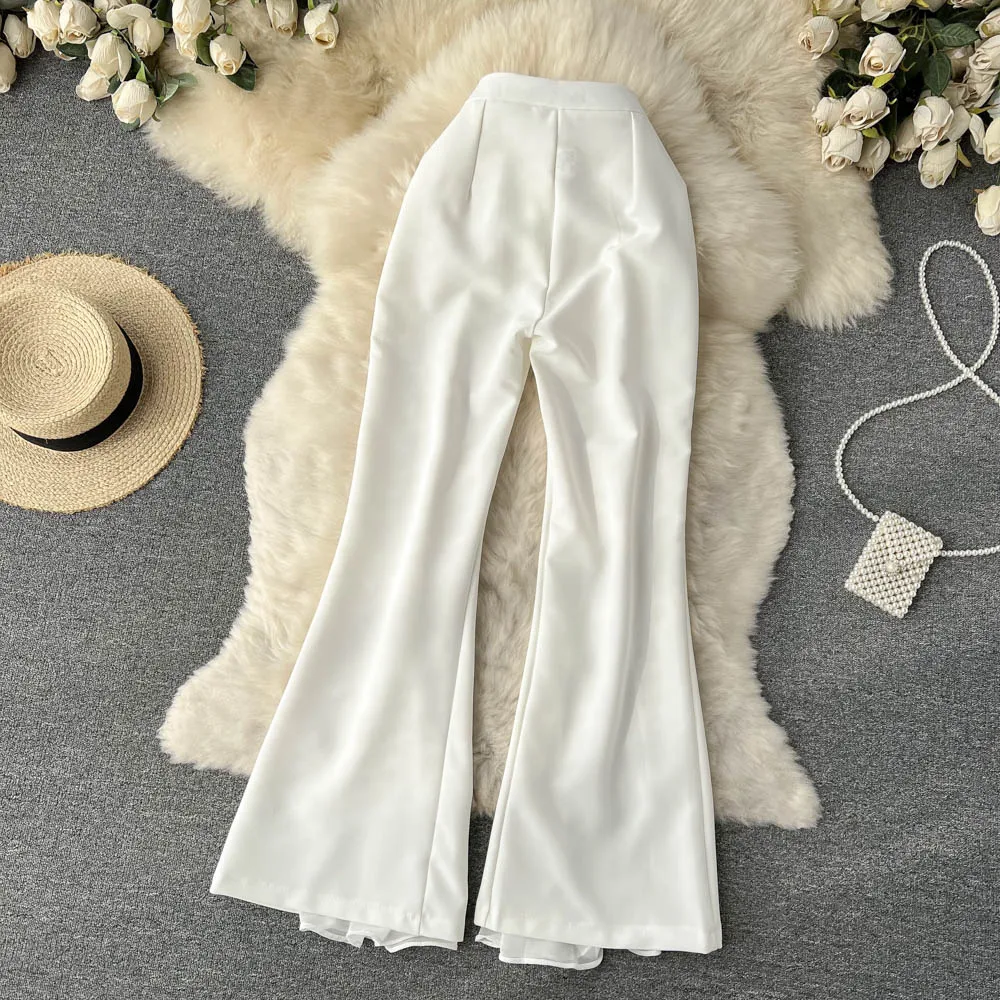 Irregular stitching flared pants female design sense niche high waist slim slim straight tube casual wide leg pants