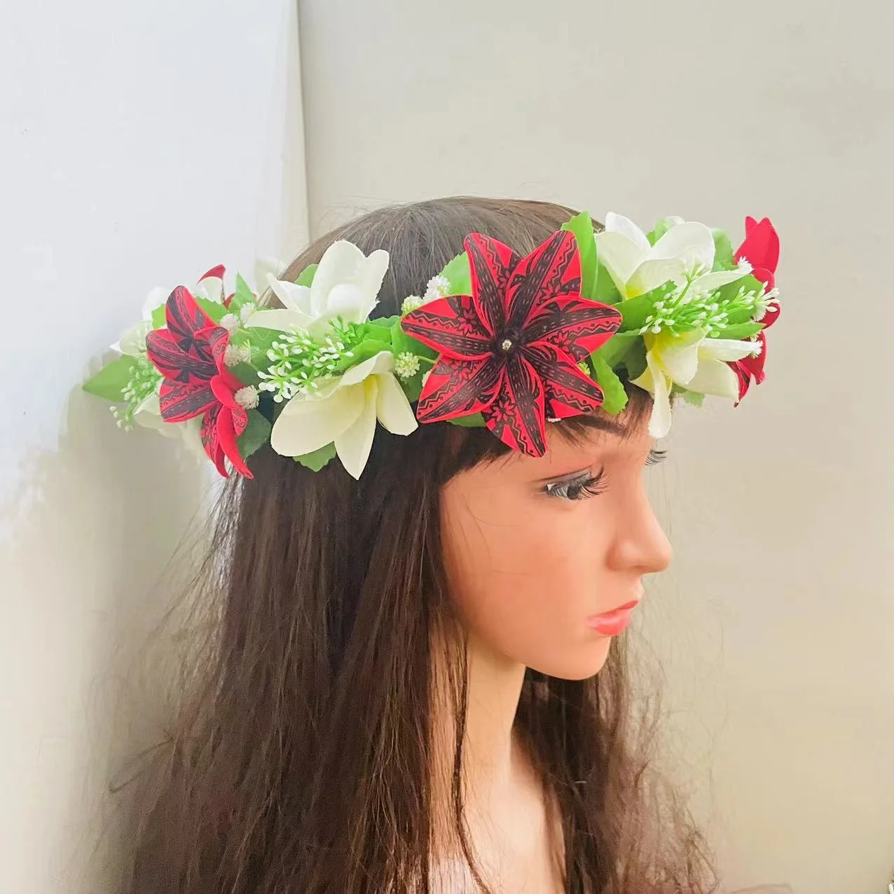 New Leaves Foam Plumeria flower with Haku Headband for floral Artificial wedding party graduation accessories Island dancing