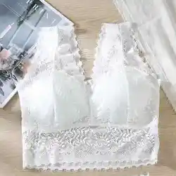 Sexy Ladies Transparent Lace Vest Female Soft Wide Straps Bandeau Removable Padded Wireless Lace Wrapped Chest Tube Tops