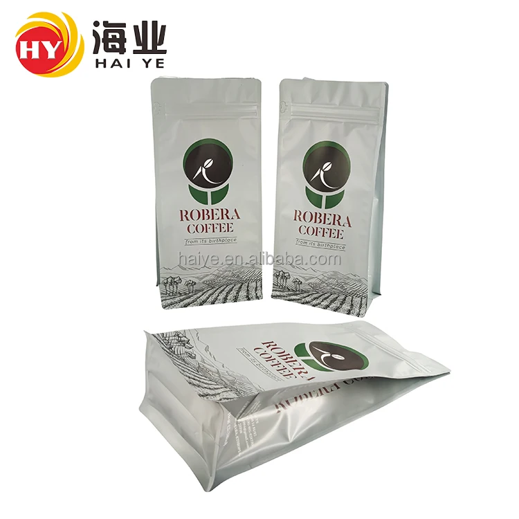 Haiye Coffee Bag Resealable Zipper Ground Coffee Pouch Ziplock Flat Bottom Bag With Valve