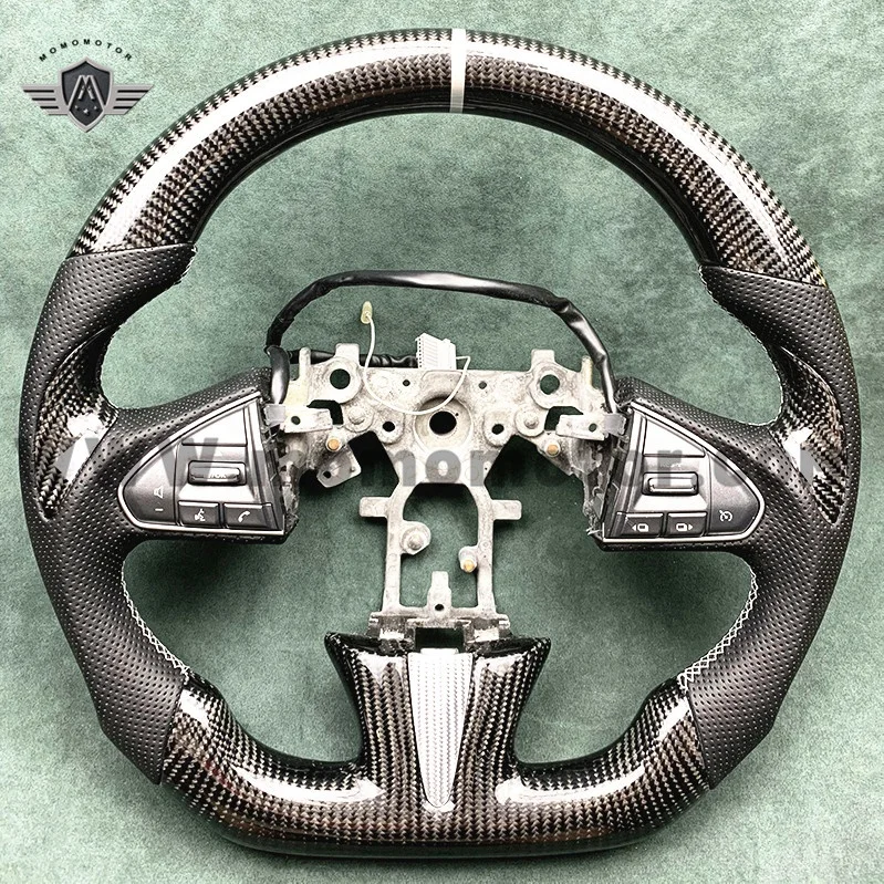 Q50 CARBON INTERIOR RACING STEERING WHEEL  CARBON FIBER FOR INFINITI Q50 Q60 Q30 WITH BLACK THUMBGRIP TRIM COBER  WHITE STRIPE