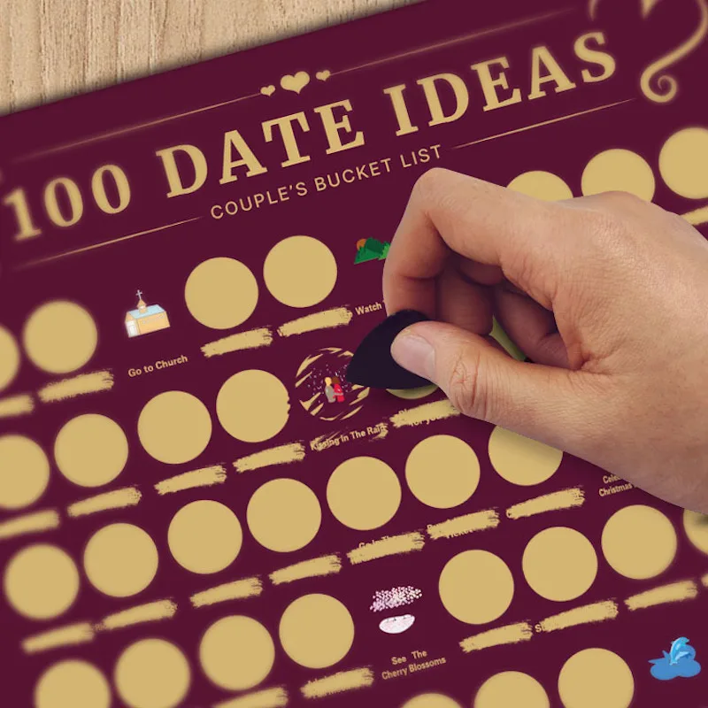 100 Dates Scratch Off Poster - Couples Bucket List Map Custom Usage - Valentine Day Idea ( 42x59.4cm) as Picture Paper Tube