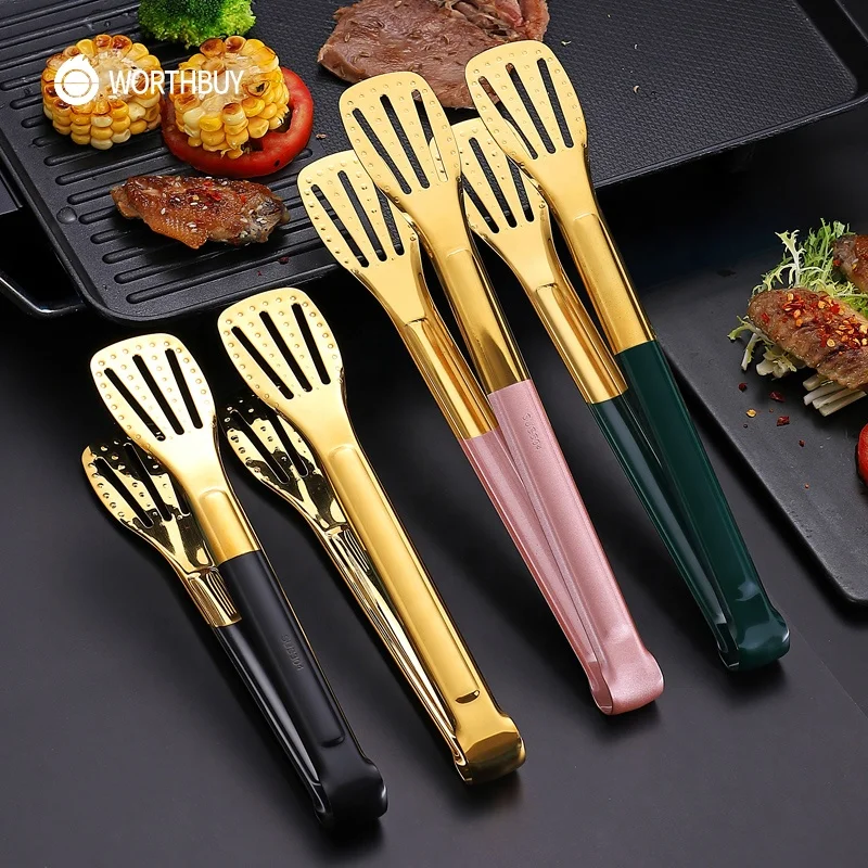 WORTHBUY colorful 9/12 inch steak bread meat serving cooking tongs 304 stainless steel food tongs for kitchen accessories