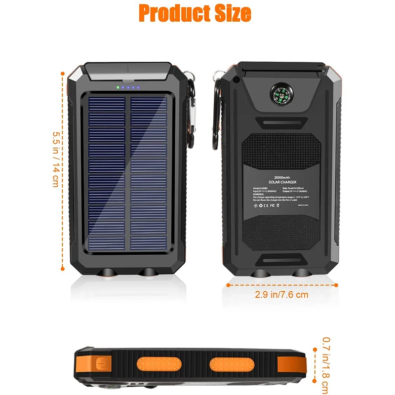 Drop Ship Solar Charger 20000 mAh Solar Power Bank Portable Charger with Dual 5V USB Port For Outdoor Trip