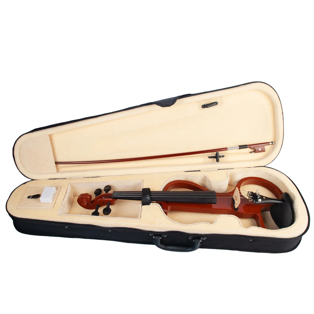 NAOMI Solidwood Electric 4/4 Violin Set Ebony Fittings w/ Brazilwood Bow+Rosin+Bridge+Violin Hard Case+Audio Cable