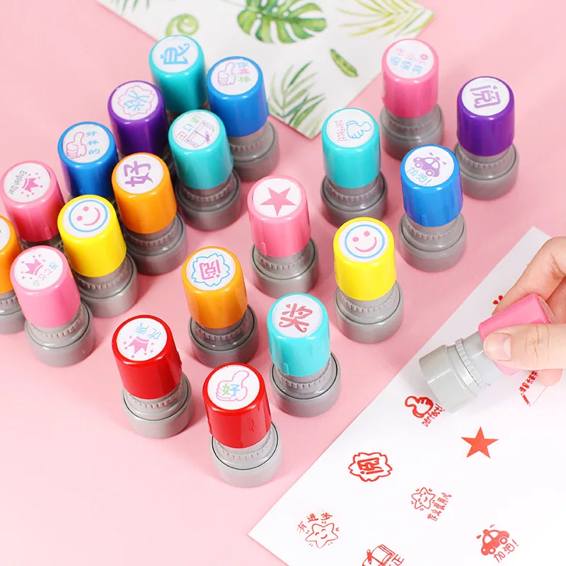 Factory Direct Price Stationery Office Gifts Round Stamper OEM Self Plastic Inking Stamps Cartoon Stamp with Custom  Logo